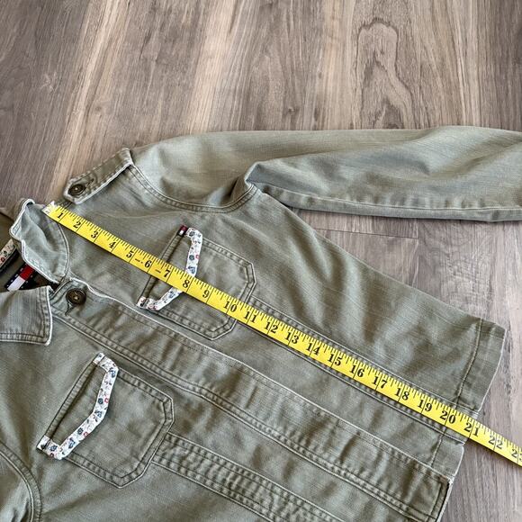 Vintage Y2K Tommy Hilfiger Olive Green Military Jacket Floral Women’s Size S - Picture 7 of 8